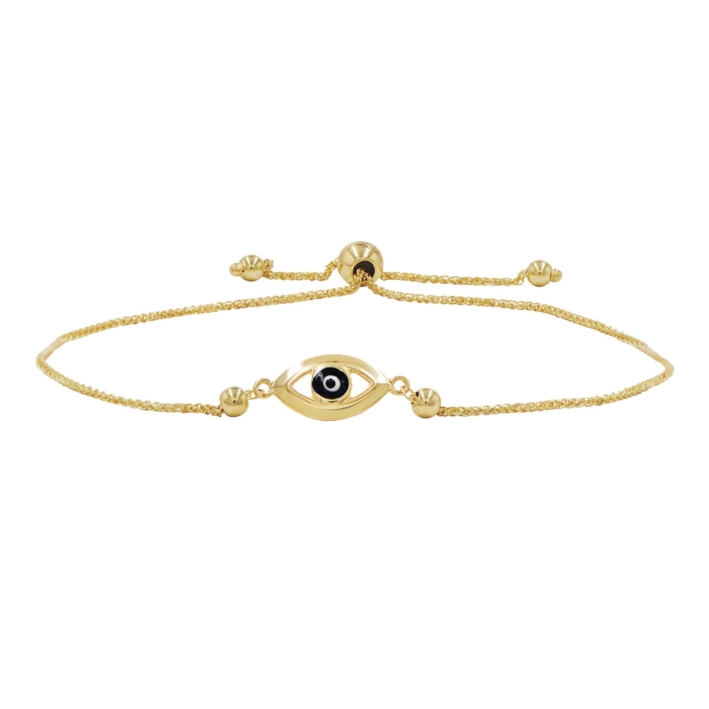 Evil Eye Bolo Bracelet  (14k Yellow Gold)