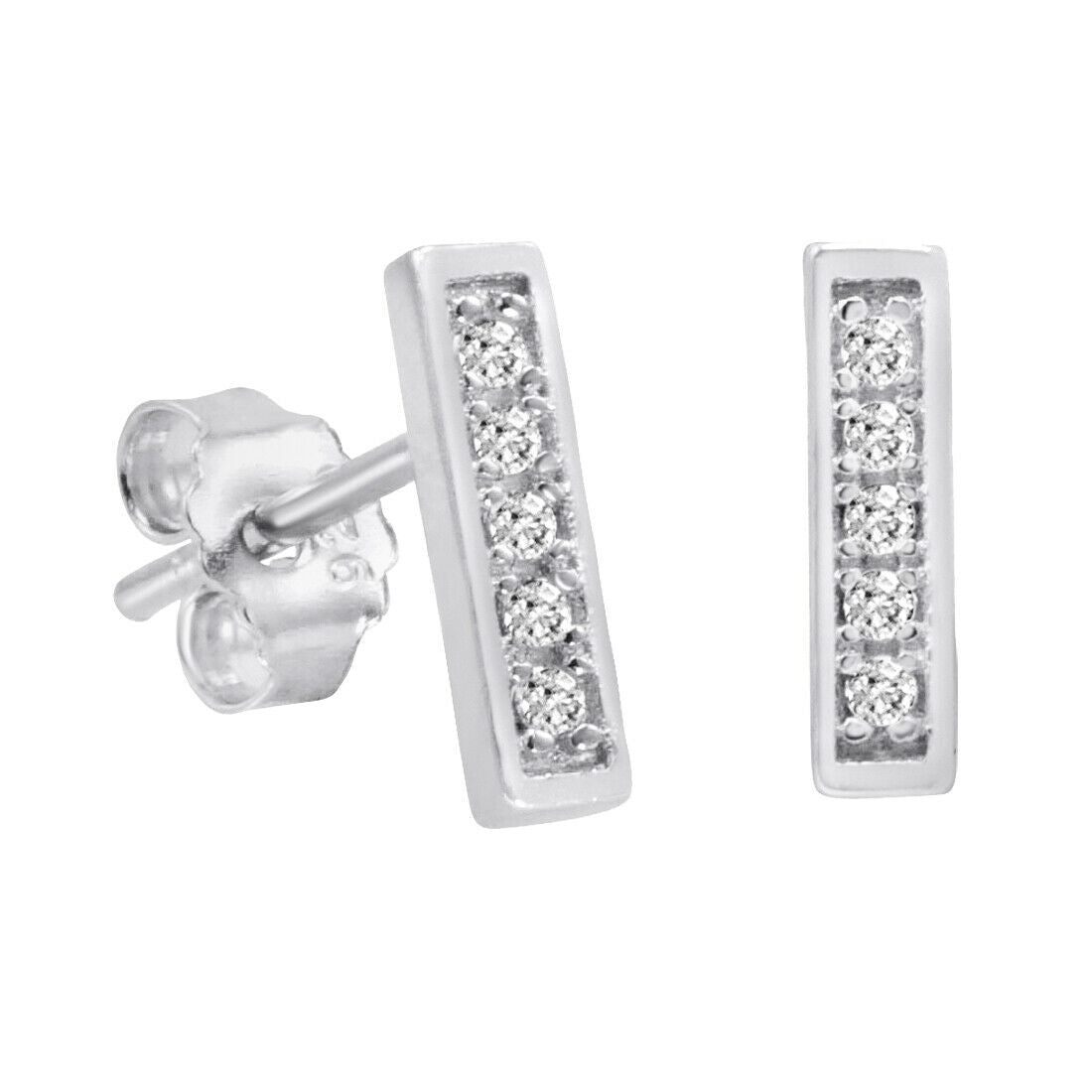 Bar Stud Diamond Earrings (925 Sterling Silver)