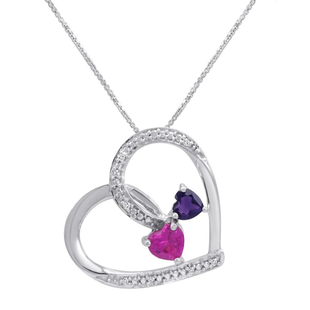Heart Pendant (Pink Sapphire, Amethyst and Diamond)