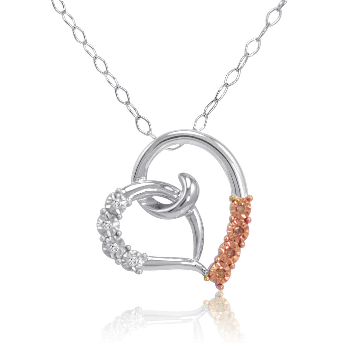 Heart Pendant Necklace (White &amp; Champagne Diamond)