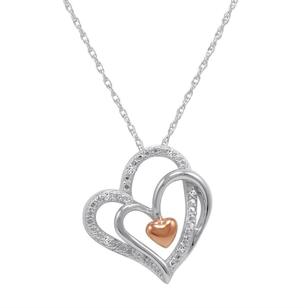 Diamond Heart Necklace (Sterling Silver &amp; 14K Gold)