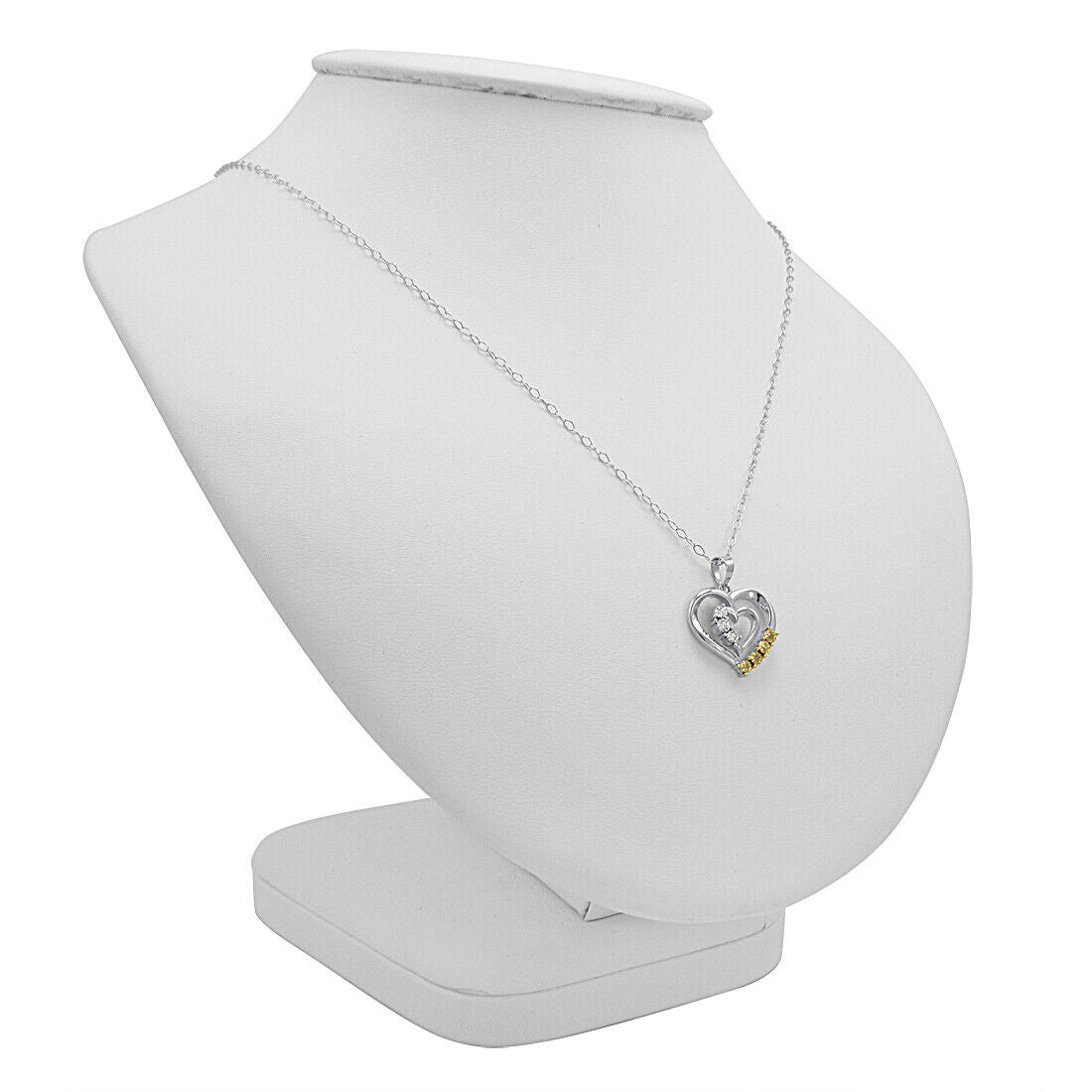 Double Heart Pendant-Necklace (White &amp; Gold Diamond)